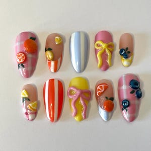 Picnic Set | Summer Nails | Press On Custom Nails | Trending Nail Designs | Fruit Nails | 3D Fruit