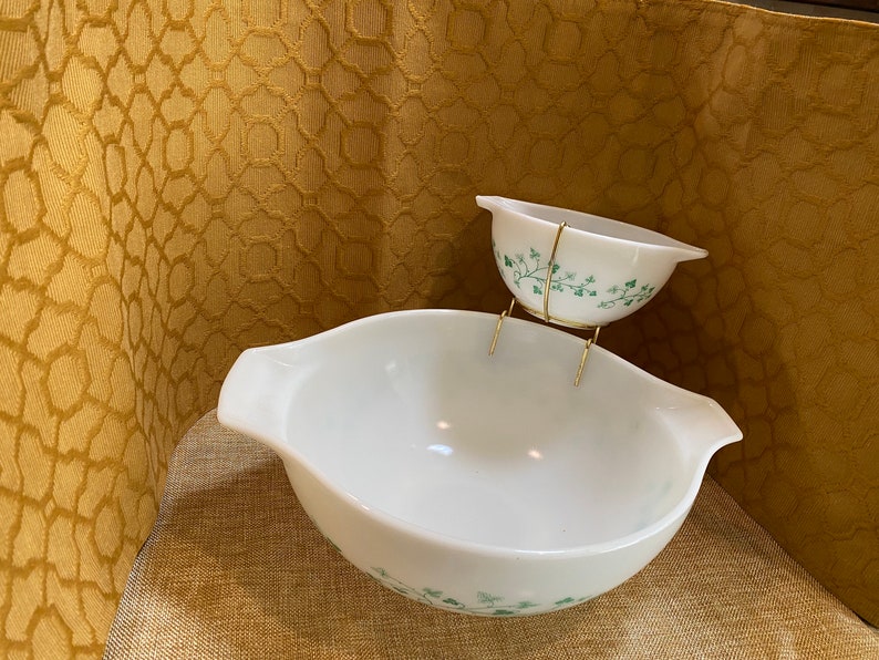 Vintage GREEN IVY PYREX 1950s Chip & Dip Bowl Set Etsy