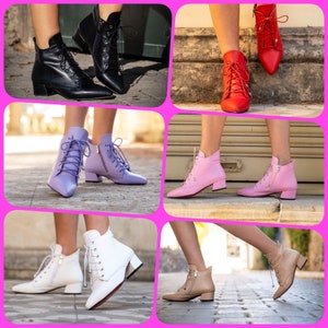 Women's Low Heels Platform Leather Ankle Boots  Color Gift for Loves and Yours