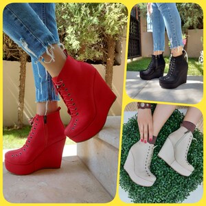 Women's High Heels Ankle Boots Wedge Heels Gift for Loves and Yours
