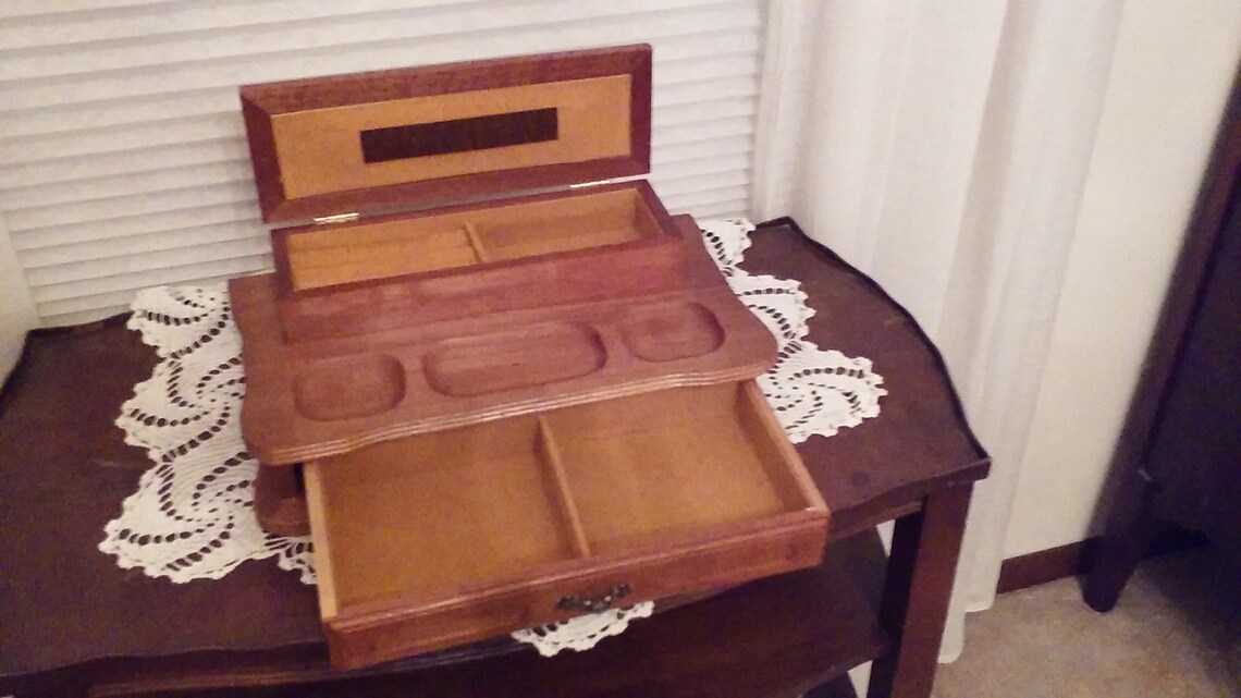 Vintage London Leather small wood jewelry box Etsy