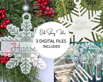 Set of 3 Digital Snowflake Ornaments - SVG, digital, laser, Christmas, Holidays