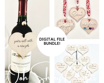 Pairs Well With & Heart Valentine's Tags - Digital, SVG, laser cut files