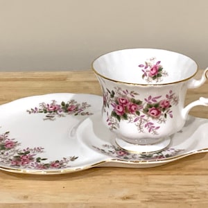Royal Albert “Lavender Rose” Hostess Snack Set Tennis Plate and Teacup