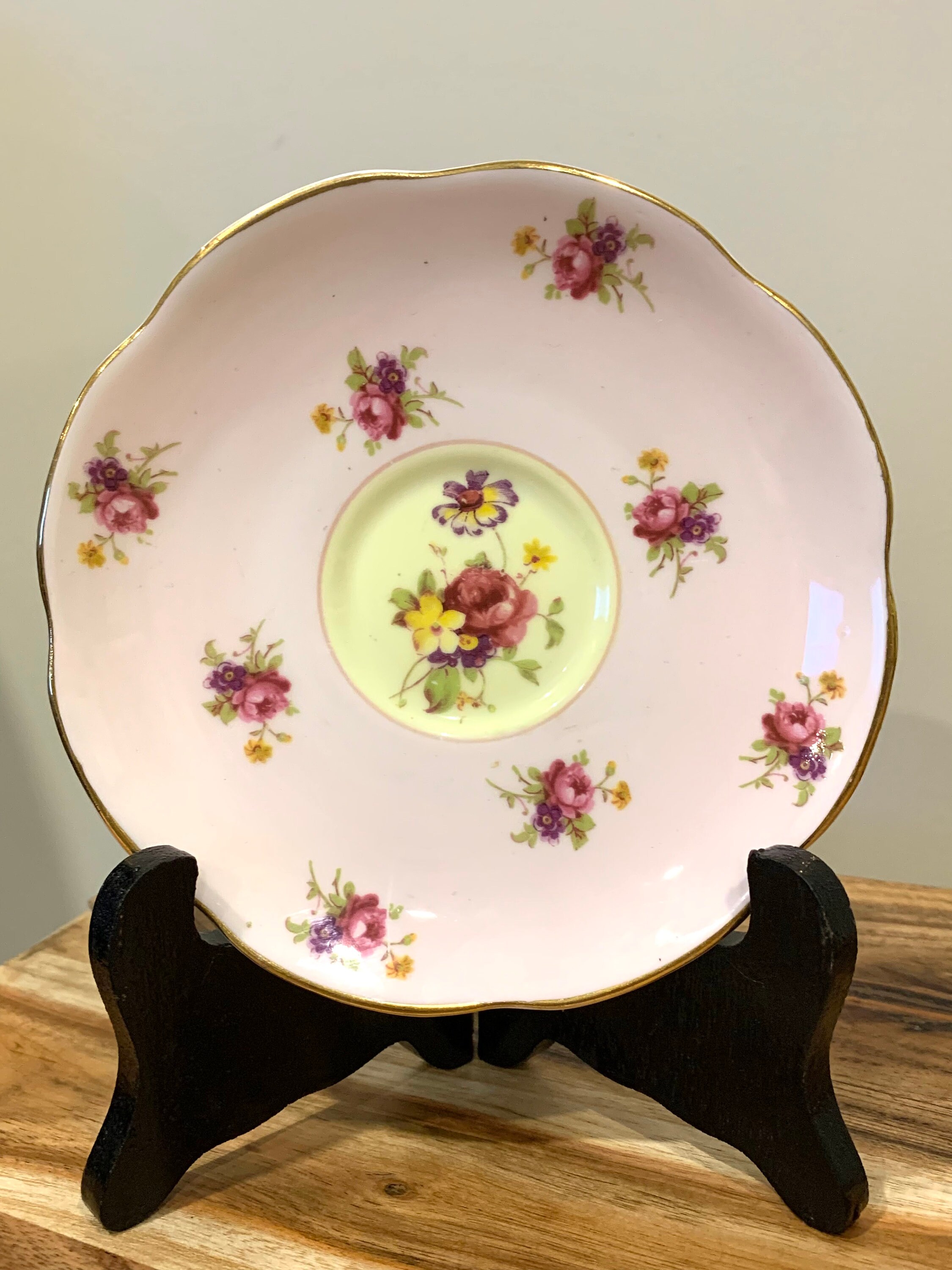 EB Foley 1850 Bone China Pink Glaze Floral Teacup and Saucer Etsy