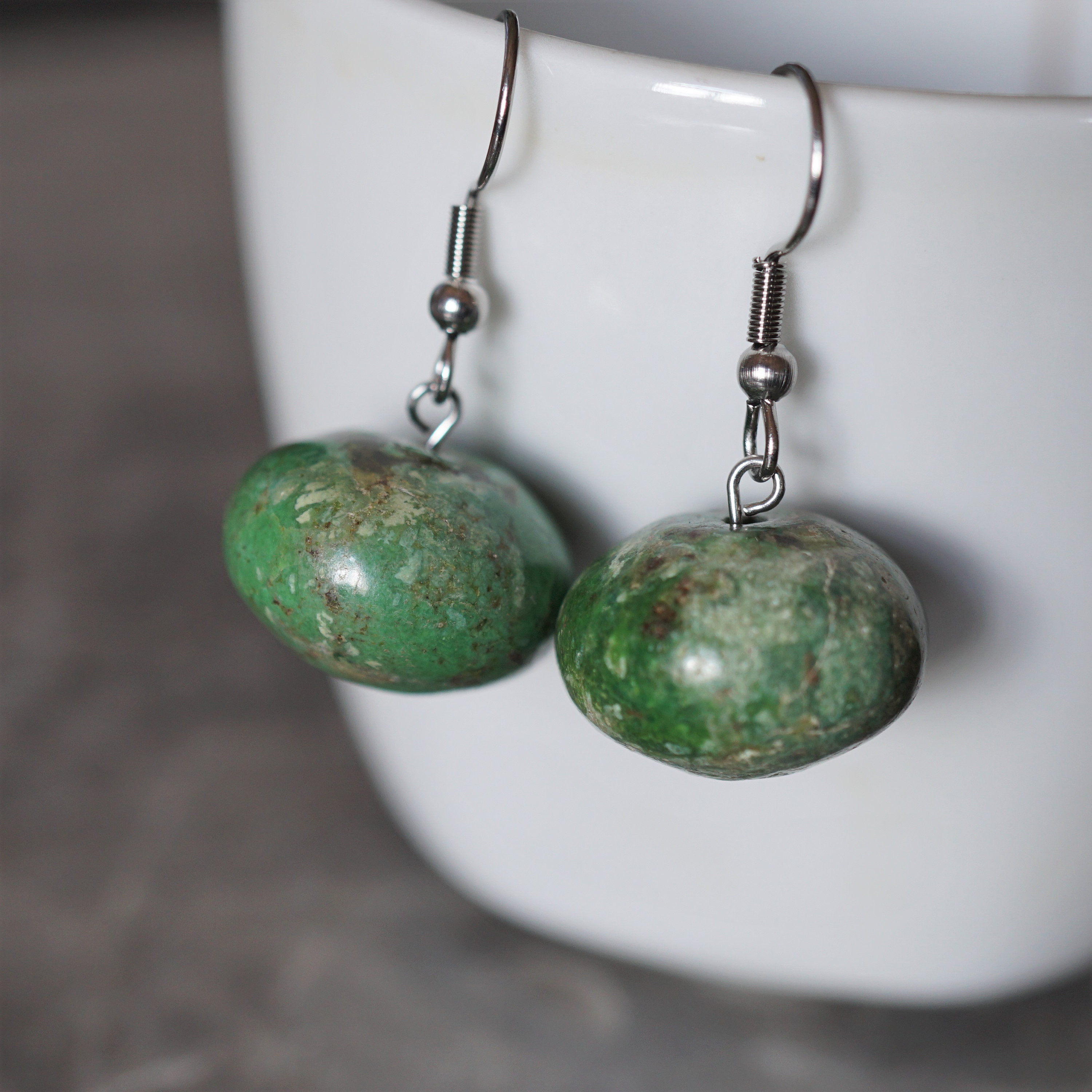 Green gemstone earrings large dangle earrings green howlite Etsy