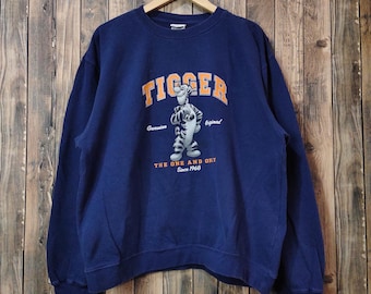 Vintage 90s Distressed Winnie The Pooh "Tigger" Sweatshirt Tigger Crewneck Tigger Pullover Tigger Sweater Printed Logo Blue Color Men Fit M