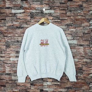 Vintage 80s Distressed BUM Equipment Sweatshirt BUM Crewneck BUM Pullover Bum Jumper Bum Sweater Embroidery Logo Gray Color Men’s Fit M