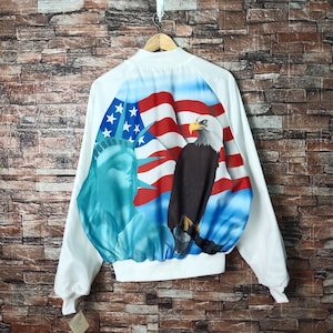 RARE Vintage 80s Eagles Satin Jacket Eagles Pullover Eagles Jumper Eagles Sweater Embroidery Logo White Color Men’s Fit M