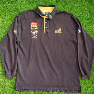 Vintage Distressed team New Zealand Line7 America Cup Rugby Short Sleeve Jersey New Zealand Tees Embroidery Logo Black Color Men&#39;s XL
