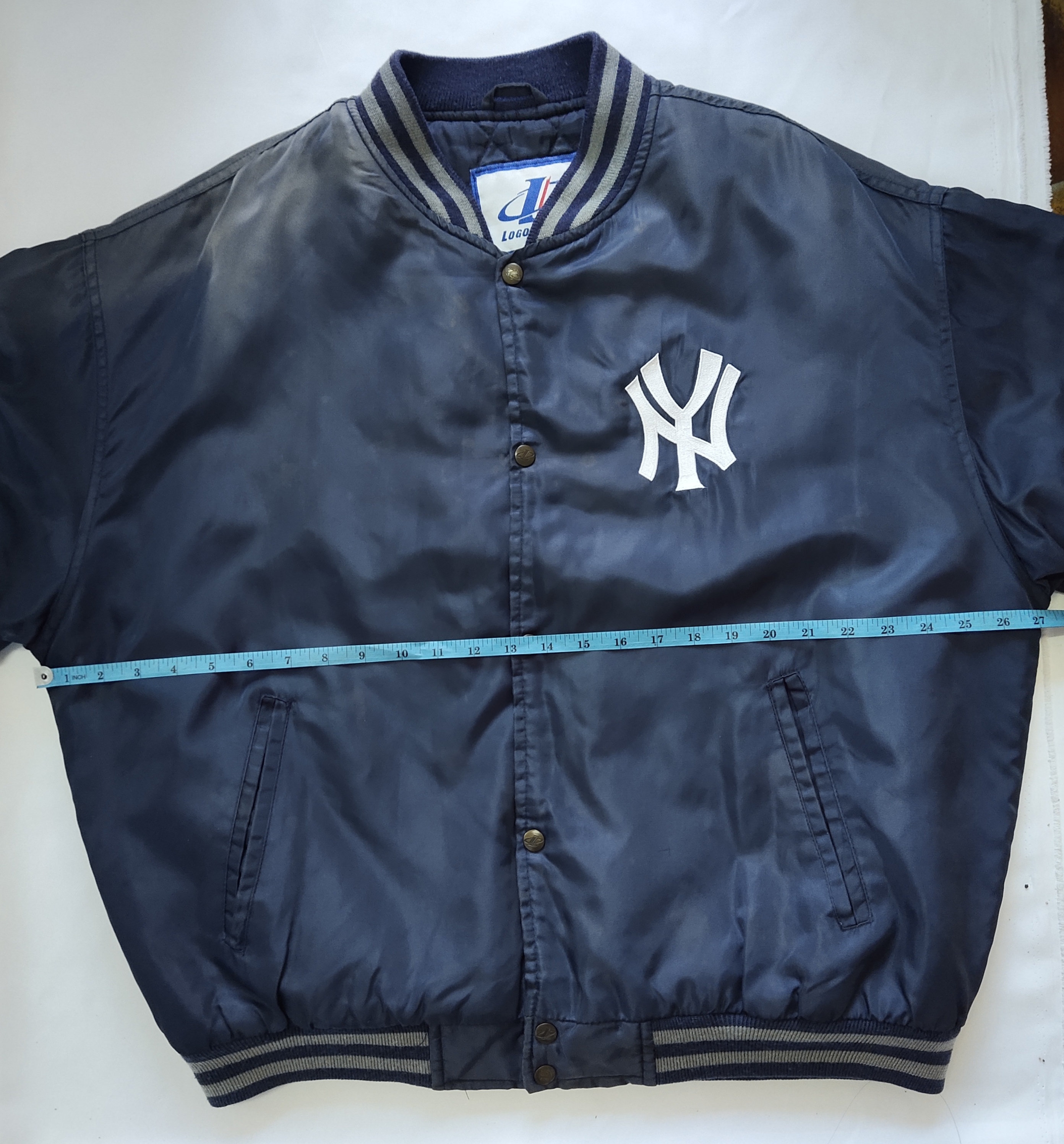 RARE Vintage 90s Distressed New York Yankees Satin Jacket by Logo Athletic Yankees  Sweater Yankees Pullover Embroidery Logo Blue Color Men L -  Denmark