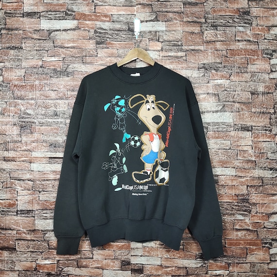 RARE Vintage 90s Distressed World Cup USA Football by Magic Johnson Sweatshirt USA Crewneck Usa Sweater Printed Logo Black Color Men’s Fit M
