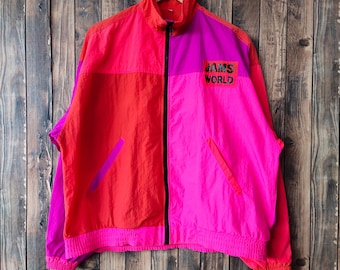 Vintage 90s JAMS World Windbreaker Jacket Large Colorblock Zip up