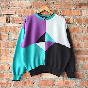 Vintage 90s LA MODE Color Block Sweatshirt Color Block Crewneck Color Block Pullover Color Block Jumper Color Block Color Women’s M