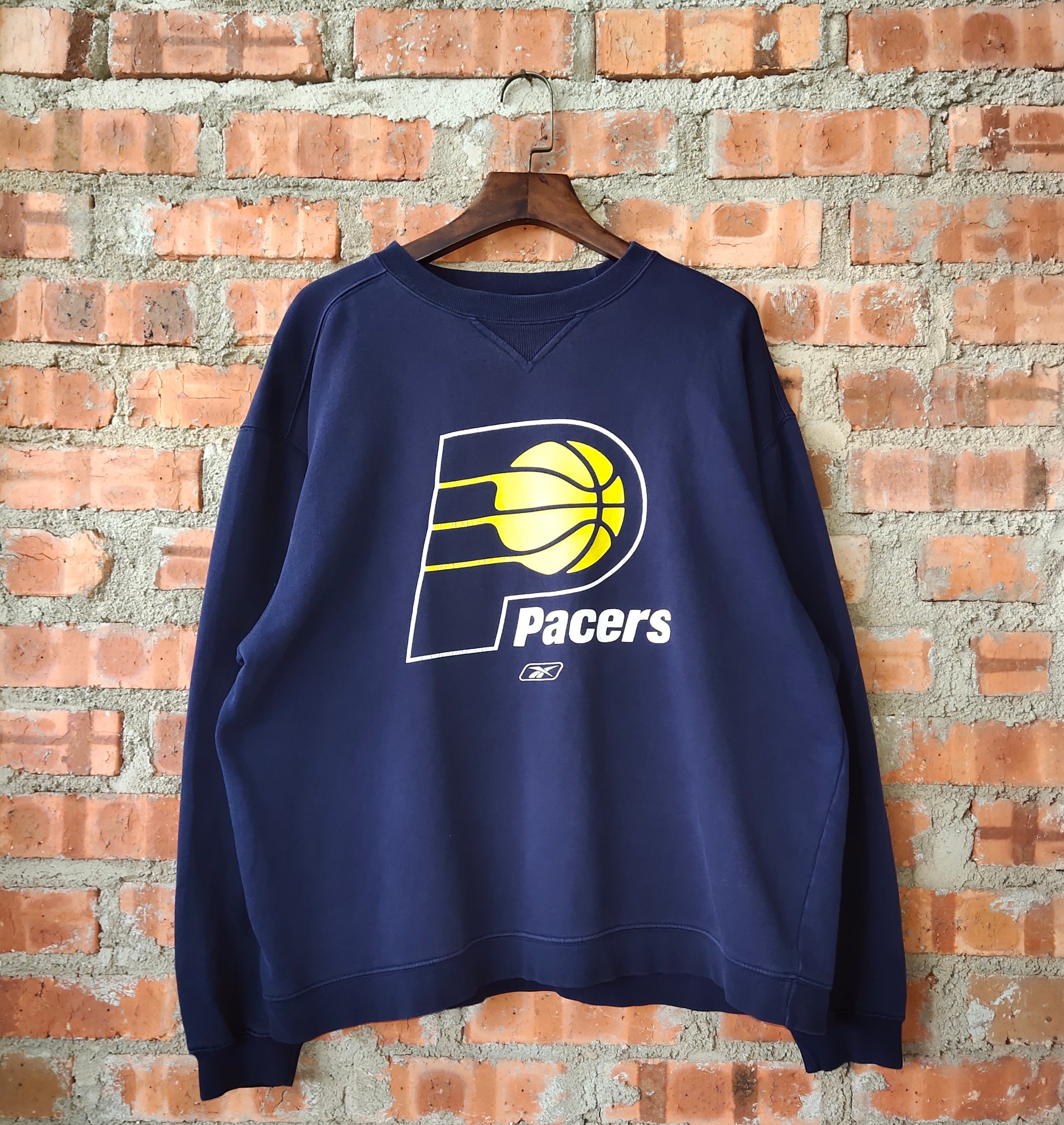 deadmansupplyco Vintage 70's-styled Basketball Decal - Indiana Pacers (Yellow) Crewneck Sweatshirt