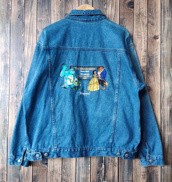 Vintage 90s Disney Beauty and the Beast Denim Jeans Jacket Disney