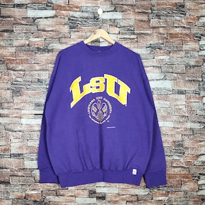 Vintage 90s Louisiana State University Sweatshirt Louisiana Crewneck Louisiana Pullover Louisiana Sweater Printed Logo Purple Color Men’s XL