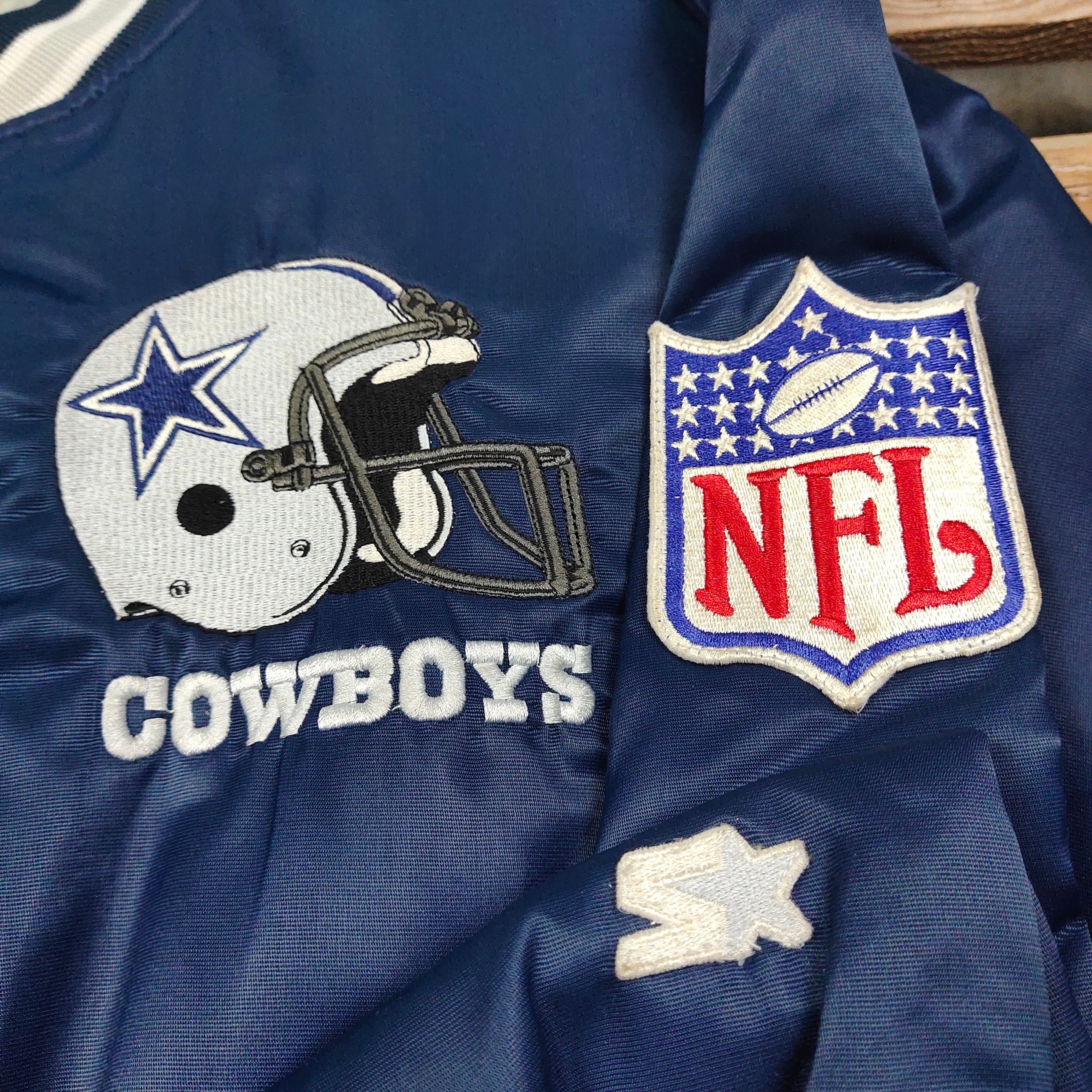 RARE Vintage 80s Distressed Dallas Cowboys Football Satin Jacket 