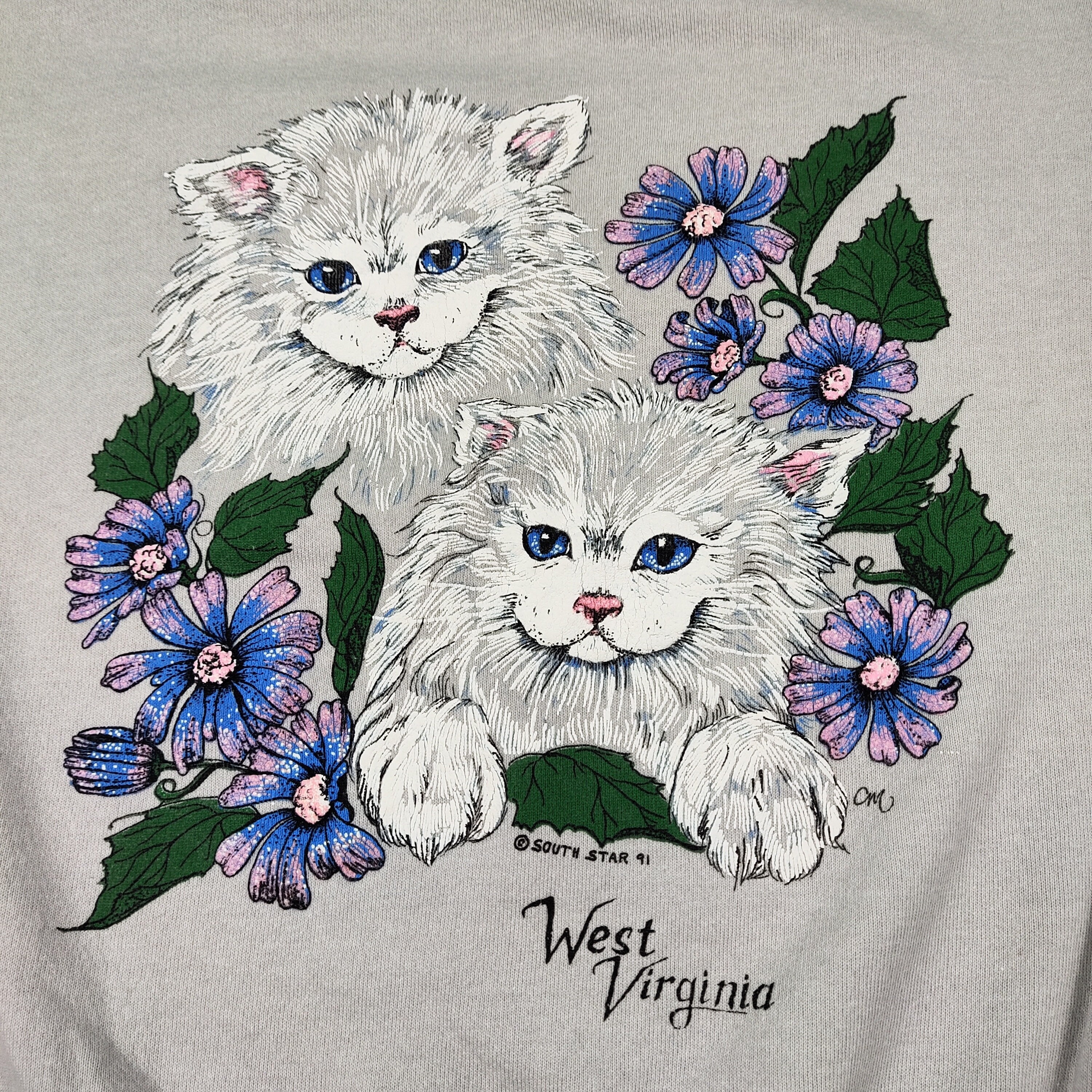 Vintage 90s Distressed Cat West Virginia Sweatshirt Cat Crewneck