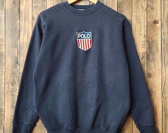 RARE Vintage 90s Distressed Polo Ralph Lauren K Swiss Sweatshirt Polo Crewneck Polo Pullover Embroidery Logo Blue  Color Men's Fit M