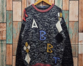Vintage 90s Polo Ralph Lauren Knitwear Polo Sweatshirt Polo Crewneck Polo Pullover Polo Jumper Embroidery Logo Gray Color Men’s Fit L
