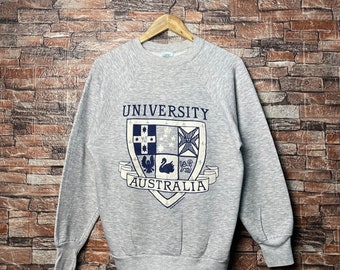 Vintage 80s Distressed University Australia Sweatshirt Australia Crewneck Australia Pullover Printed Logo Gray Color Men’s Fit M