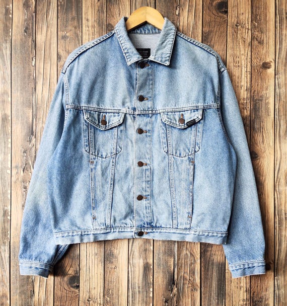 Vintage 90s Distressed Benetton Denim Jeans Jacket Benetton Sweater  Benetton Pullover Benetton Jumper Patch Logo Blue Color Men's M