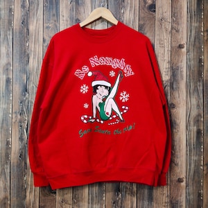 Vintage 90s Distressed Betty Boop Sweatshirt Betty Boop Crewneck Betty Boop Pullover Betty Boop Sweater Printed logo Red Color Men’s L