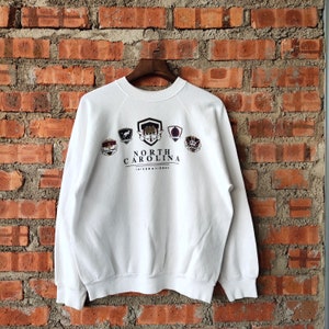Vintage 90s North Carolina Sweatshirt Carolina Crewneck Carolina Pullover Carolina Sweater Printed Logo White Color Men’s Fit M