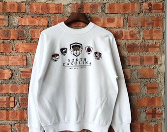 Vintage 90s North Carolina Sweatshirt Carolina Crewneck Carolina Pullover Carolina Sweater Printed Logo White Color Men’s Fit M