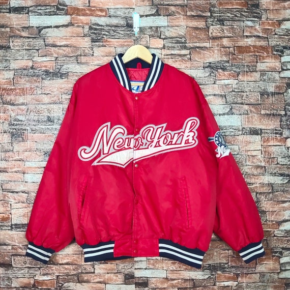 RARE Vintage 90s Distressed New York Baseball Satin Jacket