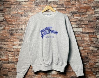 Vintage Distressed Planet Hollywood Orlando Sweatshirt Hollywood Crewneck Hollywood Pullover Embroidery Logo Gray Color Men’s Fit M