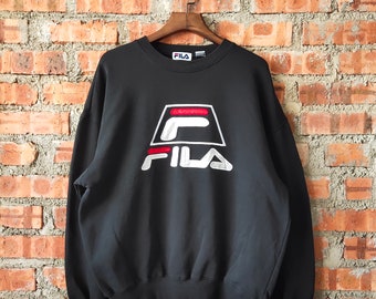 Sudadera de baloncesto vintage Fila Grant Hill de los años 90, jersey de cuello redondo Fila, jersey Fila, jersey Fila, logotipo bordado, color negro, talla L para hombre