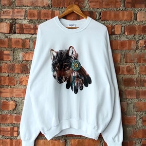 Vintage 90s Habitat Fox Sweatshirt Fox Crewneck Fox Pullover Fox Jumper Fox Sweater Printed Logo White Color Men’s XL
