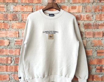 Sudadera vintage de los años 90 de la Universidad Estatal de California de JanSport con cuello redondo y logotipo bordado, color marrón, para hombre M