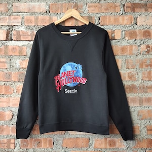 Vintage 90s Planet Hollywood Seattle Sweatshirt Seattle Crewneck Seattle Pullover Seattle Jumper Embroidery Logo Black Color Women’s S