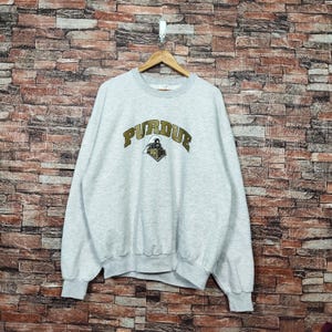 Vintage Distressed Purdue Boilermaker Universitäts-Fußball-Sweatshirt Purdue Crewneck Purdue Pullover Gedrucktes Logo Grau Farbe Herren Fit L