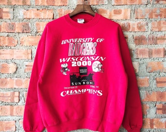 Sudadera vintage de la NCAA de los Wisconsin Badgers Champions, jersey de Wisconsin, suéter de Wisconsin con logotipo estampado, color rojo, para hombre, talla M