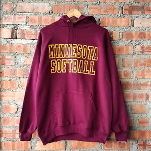 Vintage 90s NCAA Minnesota Golden Gophers Softball University Hoodie Minnesota Pullover Minnesota Sweater Embroidery Logo Red Color Men’s L