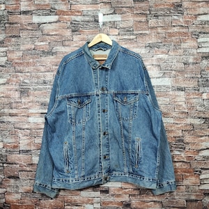 Vintage 80s Distressed Levis Red Tab Blue Denim Type 3 Jean Jacket Levis Sweater Levis Pullover Patch Logo Blue Color Men&#39;s XL
