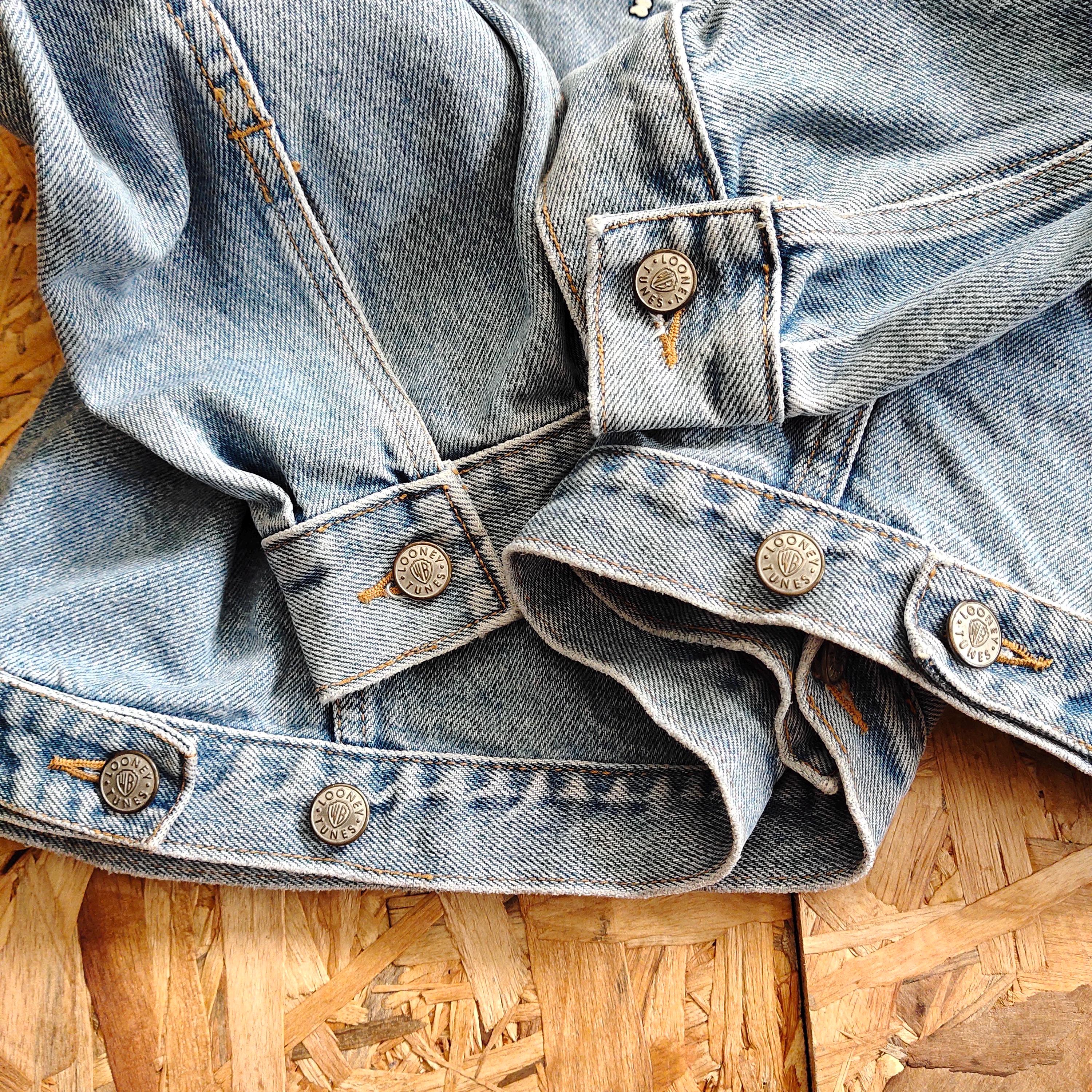 Vintage 90s Distressed Warner Bros Denim Jeans Jacket Warner Bros