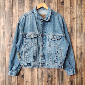RARE Vintage 90s Distressed Diesel Industry Denim Jeans Jacket Diesel Sweater Diesel Pullover Patch Logo Blue Color Men&#39;s M