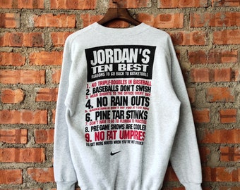 Vintage 90s Nike Air Jordan Sweatshirt Air Jordan Crewneck Air Jordan Pullover Air Jordan Sweater Printed Logo Gray Color Men’s L