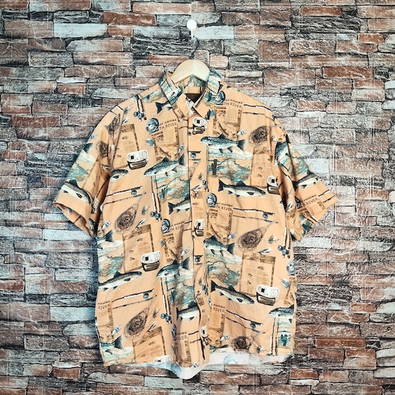 dress shirt with fish on it Men's Hawaiian Shirt Sea Ocean Fish Print Cotton Button-down Long Slee Yiume