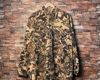 Vintage 90s Mossy Oak Realtree Shirt Realtree Button Up Realtree Collared Realtree Tees Embroidery Logo Green Color Men’s XL