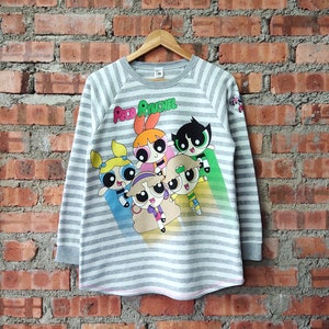 Vintage Powerpuff Girls Sweatshirt Powerpuff Girls Crewneck Powerpuff Girls Pullover Printed Logo Grey, White Color Women’s M