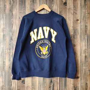 Vintage 80s Distressed United States Navy Sweatshirt Navy Crewneck Navy Pullover Navy Jumper Navy Sweater Printed Logo Blue Color Men Fit M