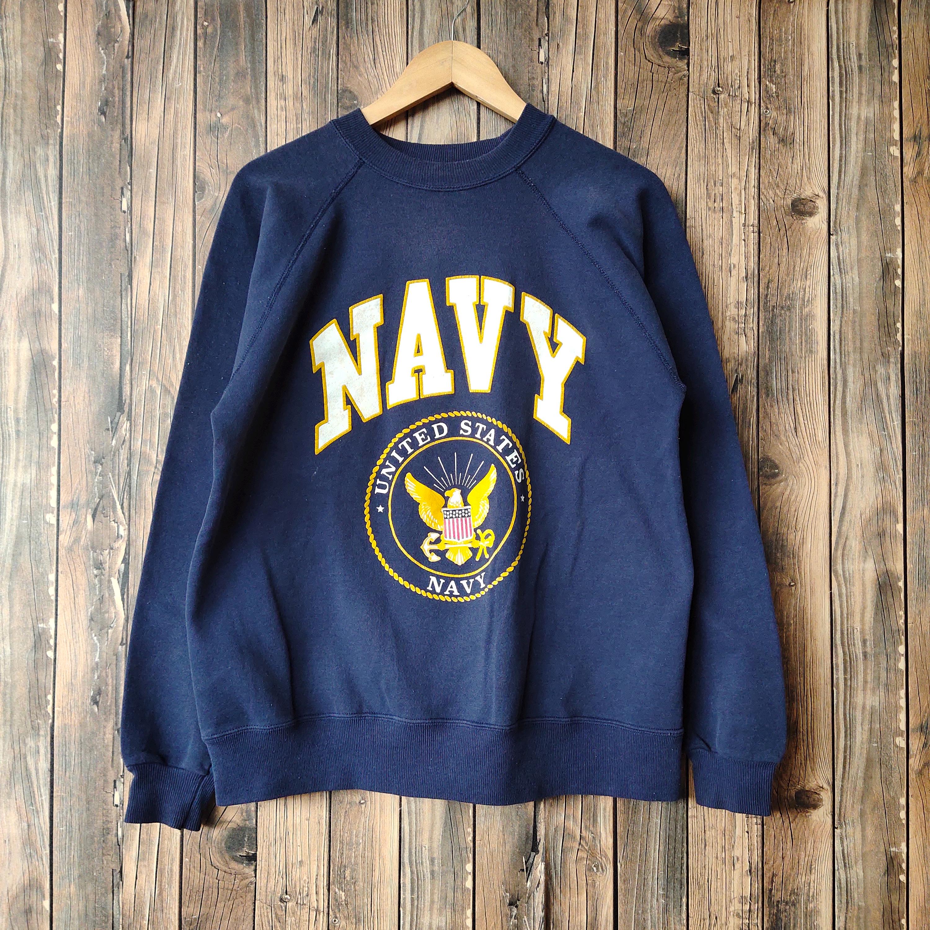 Vintage 80s Distressed United States Navy Sweatshirt Navy