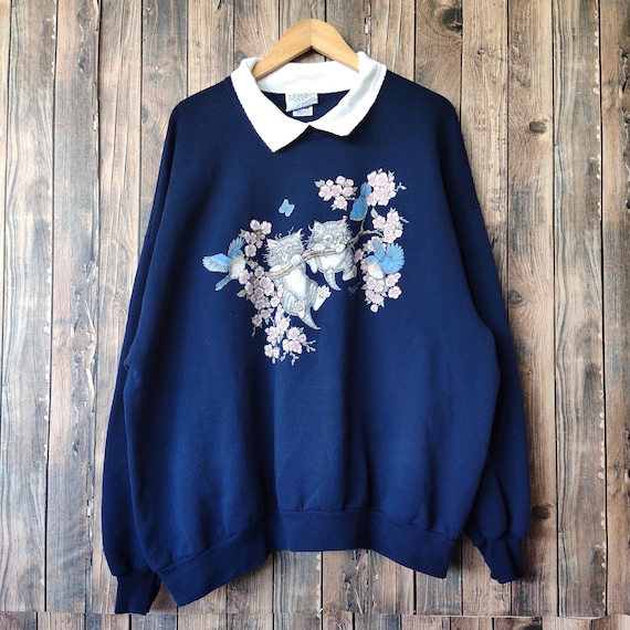 Vintage 90s Cat by Morning Sun Sweatshirt Cat Crewneck Cat