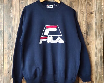 Sudadera de baloncesto Fila Grant Hill desgastada de los años 90, jersey de cuello redondo Fila, jersey Fila con logotipo bordado, color azul, para hombre, talla M